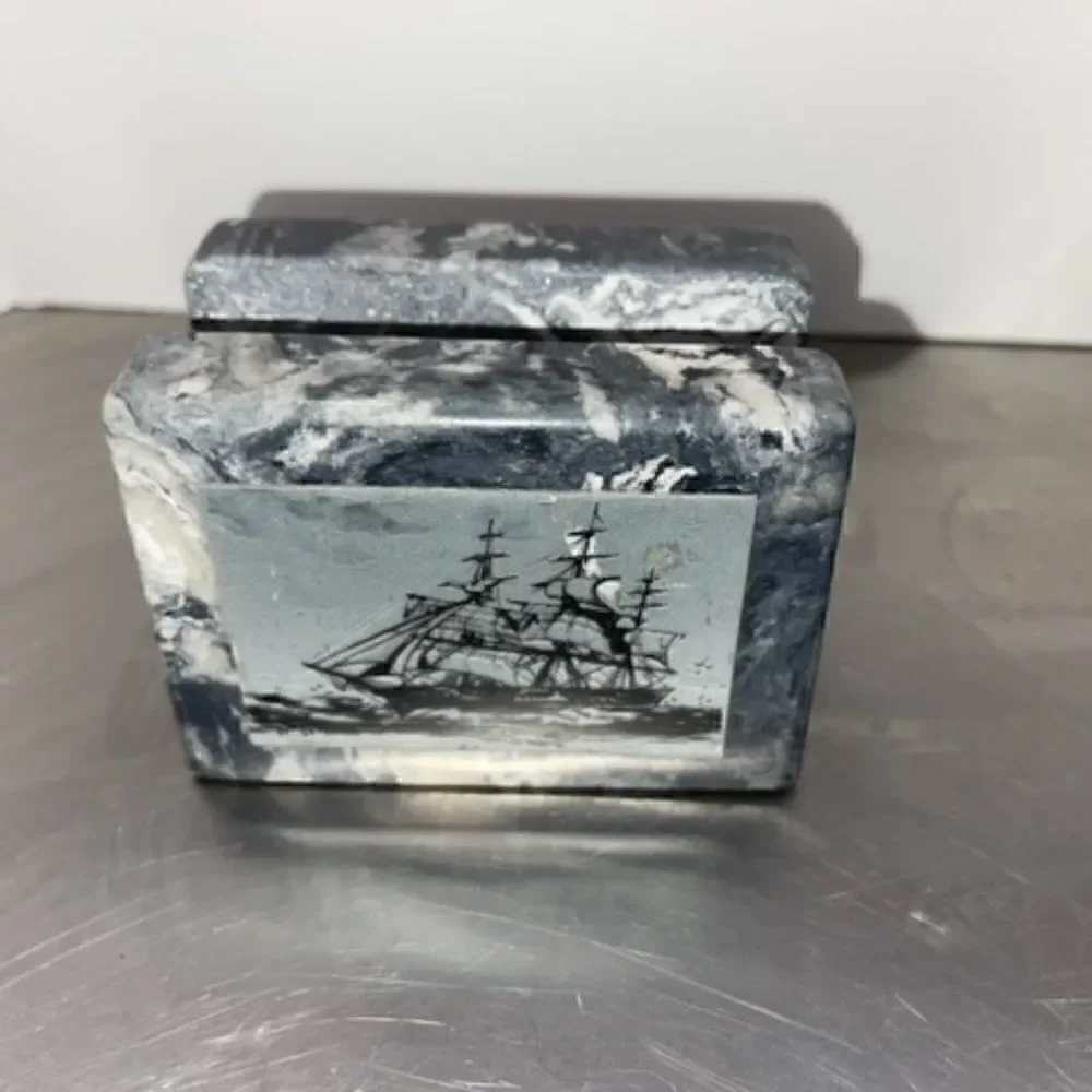 Black Gray Marble Ship Pen Pencil Cup Letter Hold